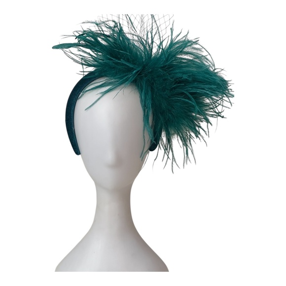 Dark Teal Feather Fascinator Headband, 3D Fascinator, Ostrich Feather Crown